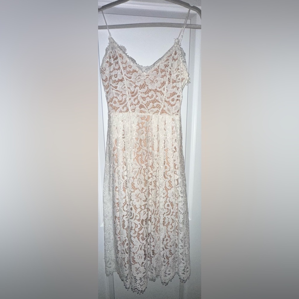 H&M Lace Overlay Dress in Cream and White